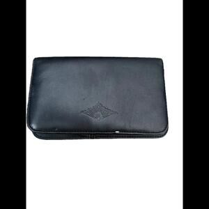 Buxton Cowhide Black Leather Trifold Wallet Checkbook Purse Strap Womens‎